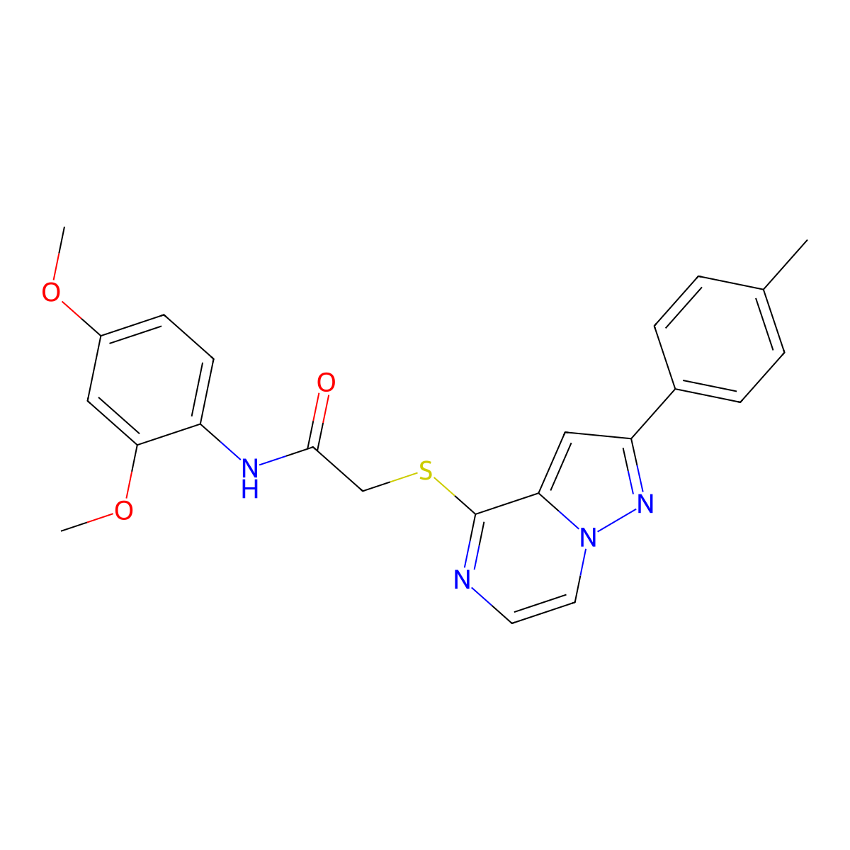 N-(2,4-Dimethoxyphenyl)-2-{[2-(4-methylphenyl)pyrazolo[1,5-A]pyrazin-4-YL]sulfanyl}acetamide molecular structure, CAS 1021257-39-5