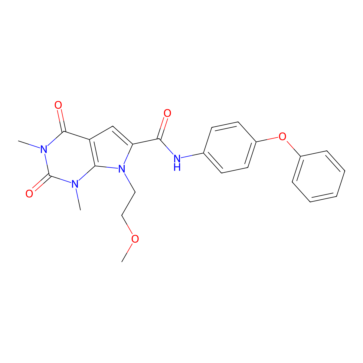 7-(2-methoxyethyl)-1,3-dimethyl-2,4-dioxo-N-(4-phenoxyphenyl)-2,3,4,7-tetrahydro-1H-pyrrolo[2,3-d]pyrimidine-6-carboxamide molecular structure, CAS 1021257-41-9