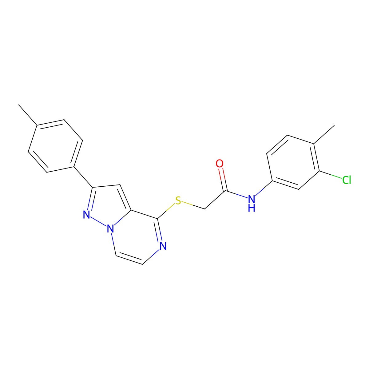 N-(3-chloro-4-methylphenyl)-2-{[2-(4-methylphenyl)pyrazolo[1,5-a]pyrazin-4-yl]thio}acetamide molecular structure, CAS 1021257-47-5
