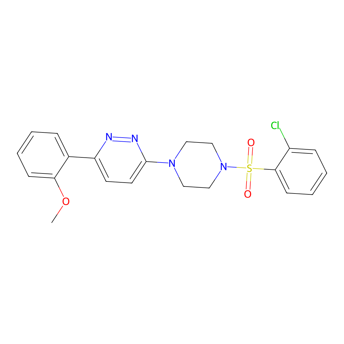 3-(4-((2-Chlorophenyl)sulfonyl)piperazin-1-yl)-6-(2-methoxyphenyl)pyridazine molecular structure, CAS 1021257-48-6