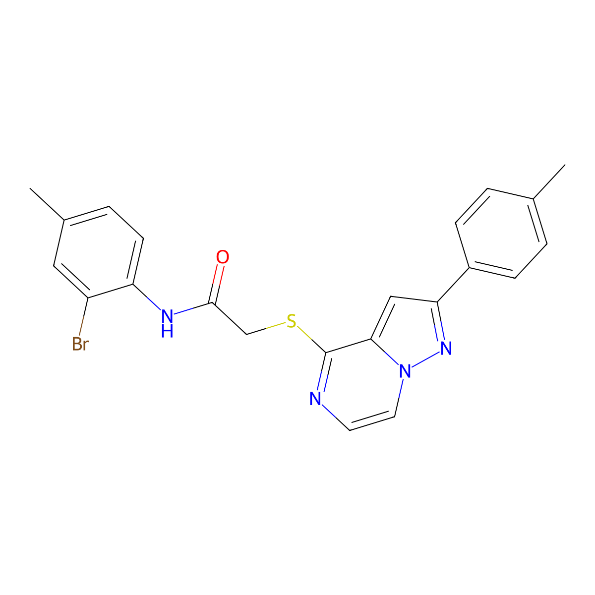 N-(2-bromo-4-methylphenyl)-2-{[2-(4-methylphenyl)pyrazolo[1,5-a]pyrazin-4-yl]thio}acetamide molecular structure, CAS 1021257-50-0