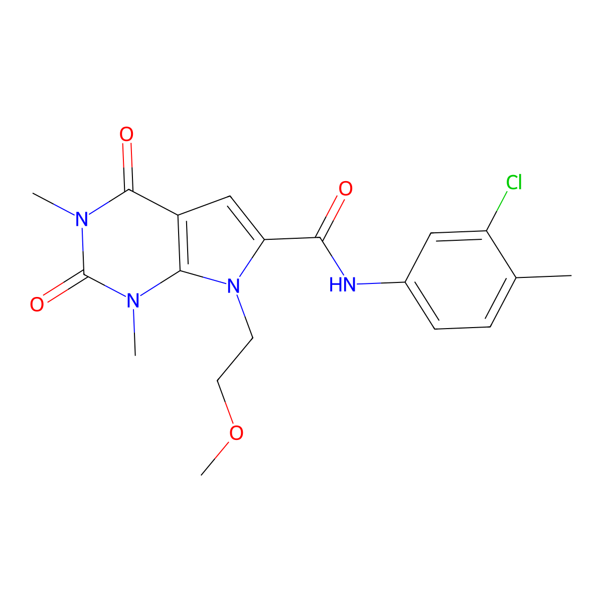 N-(3-chloro-4-methylphenyl)-7-(2-methoxyethyl)-1,3-dimethyl-2,4-dioxo-2,3,4,7-tetrahydro-1H-pyrrolo[2,3-d]pyrimidine-6-carboxamide molecular structure, CAS 1021257-52-2