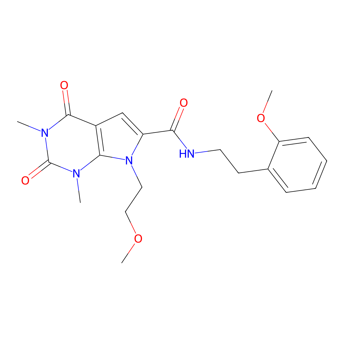 7-(2-methoxyethyl)-N-(2-methoxyphenethyl)-1,3-dimethyl-2,4-dioxo-2,3,4,7-tetrahydro-1H-pyrrolo[2,3-d]pyrimidine-6-carboxamide molecular structure, CAS 1021257-55-5