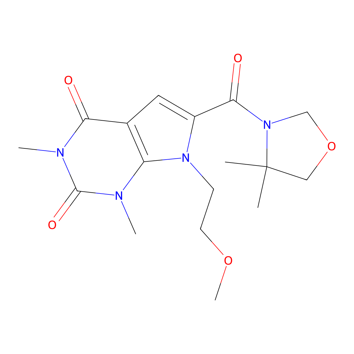 6-(4,4-dimethyloxazolidine-3-carbonyl)-7-(2-methoxyethyl)-1,3-dimethyl-1H-pyrrolo[2,3-d]pyrimidine-2,4(3H,7H)-dione molecular structure, CAS 1021257-58-8