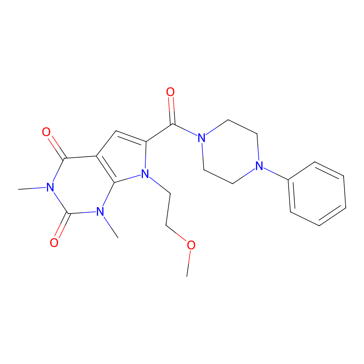 7-(2-methoxyethyl)-1,3-dimethyl-6-(4-phenylpiperazine-1-carbonyl)-1H-pyrrolo[2,3-d]pyrimidine-2,4(3H,7H)-dione molecular structure, CAS 1021257-61-3