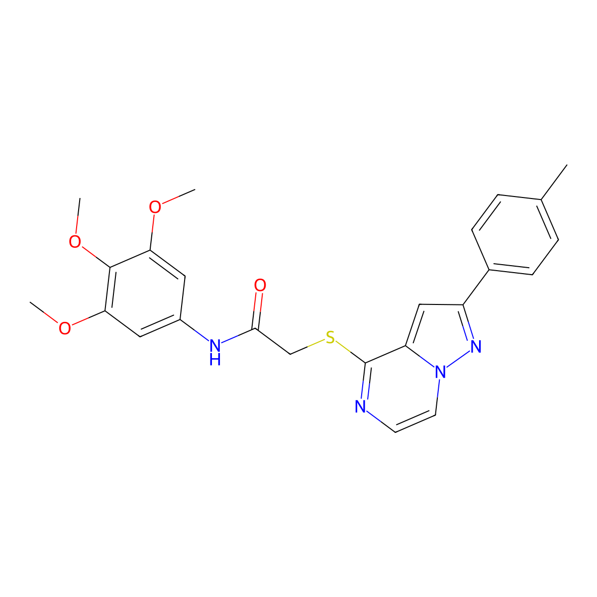 2-((2-(p-tolyl)pyrazolo[1,5-a]pyrazin-4-yl)thio)-N-(3,4,5-trimethoxyphenyl)acetamide molecular structure, CAS 1021257-62-4