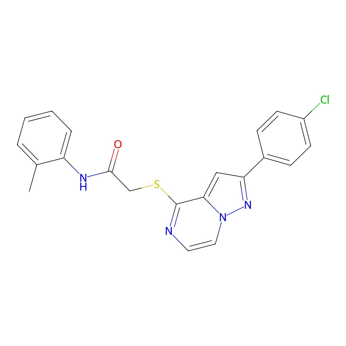 2-{[2-(4-chlorophenyl)pyrazolo[1,5-a]pyrazin-4-yl]sulfanyl}-N-(2-methylphenyl)acetamide molecular structure, CAS 1021257-65-7