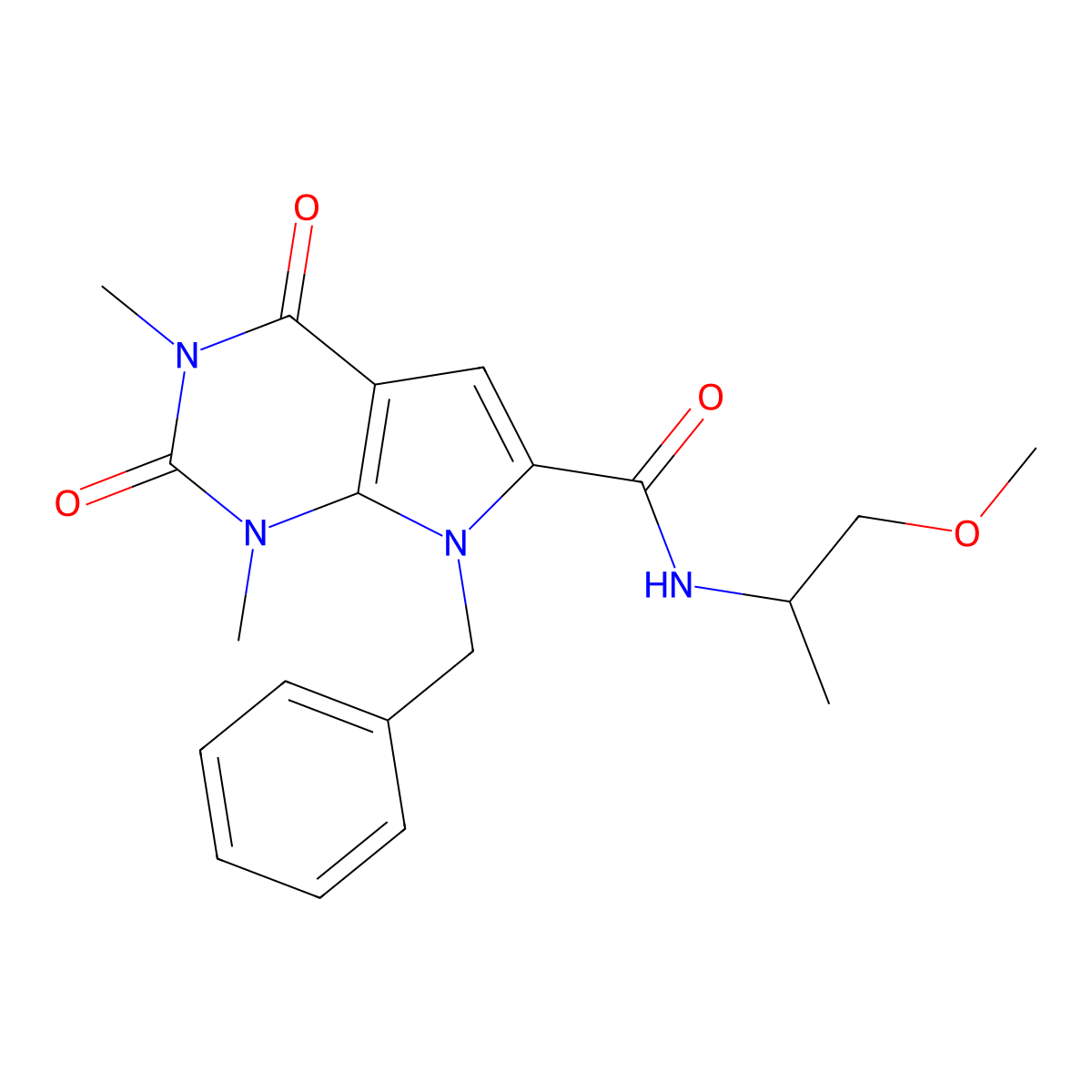7-benzyl-N-(1-methoxypropan-2-yl)-1,3-dimethyl-2,4-dioxo-2,3,4,7-tetrahydro-1H-pyrrolo[2,3-d]pyrimidine-6-carboxamide molecular structure, CAS 1021257-67-9