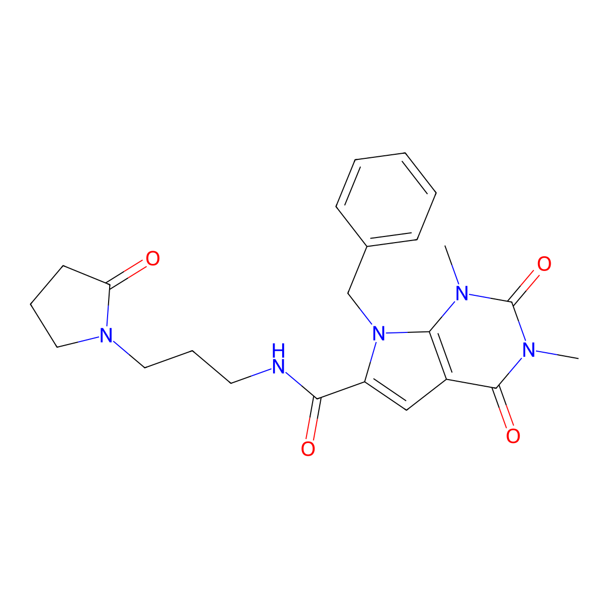 7-benzyl-1,3-dimethyl-2,4-dioxo-N-(3-(2-oxopyrrolidin-1-yl)propyl)-2,3,4,7-tetrahydro-1H-pyrrolo[2,3-d]pyrimidine-6-carboxamide molecular structure, CAS 1021257-70-4