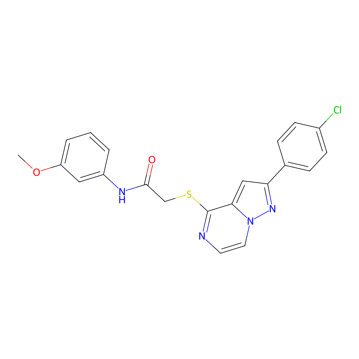 2-{[2-(4-chlorophenyl)pyrazolo[1,5-a]pyrazin-4-yl]sulfanyl}-N-(3-methoxyphenyl)acetamide molecular structure, CAS 1021257-71-5