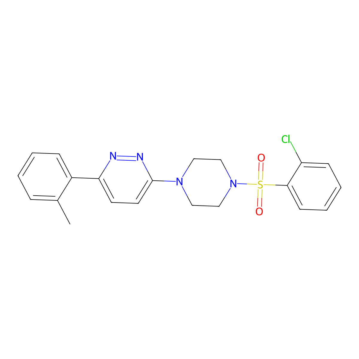 3-(4-((2-Chlorophenyl)sulfonyl)piperazin-1-yl)-6-(o-tolyl)pyridazine molecular structure, CAS 1021257-72-6