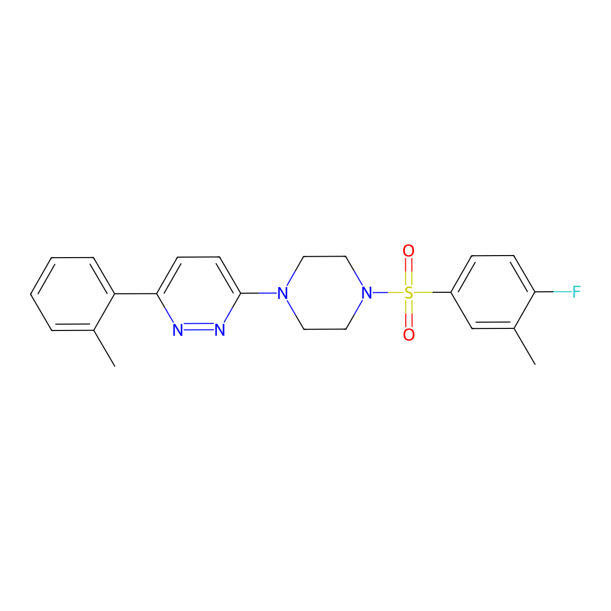 3-(4-((4-Fluoro-3-methylphenyl)sulfonyl)piperazin-1-yl)-6-(o-tolyl)pyridazine molecular structure, CAS 1021257-75-9