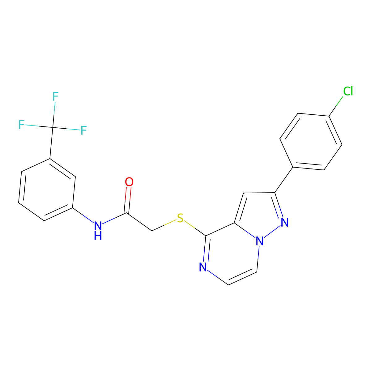 2-{[2-(4-chlorophenyl)pyrazolo[1,5-a]pyrazin-4-yl]sulfanyl}-N-[3-(trifluoromethyl)phenyl]acetamide molecular structure, CAS 1021257-77-1