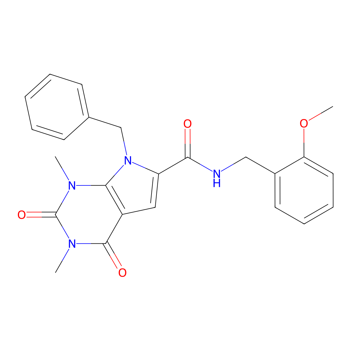 7-benzyl-N-(2-methoxybenzyl)-1,3-dimethyl-2,4-dioxo-2,3,4,7-tetrahydro-1H-pyrrolo[2,3-d]pyrimidine-6-carboxamide molecular structure, CAS 1021257-79-3