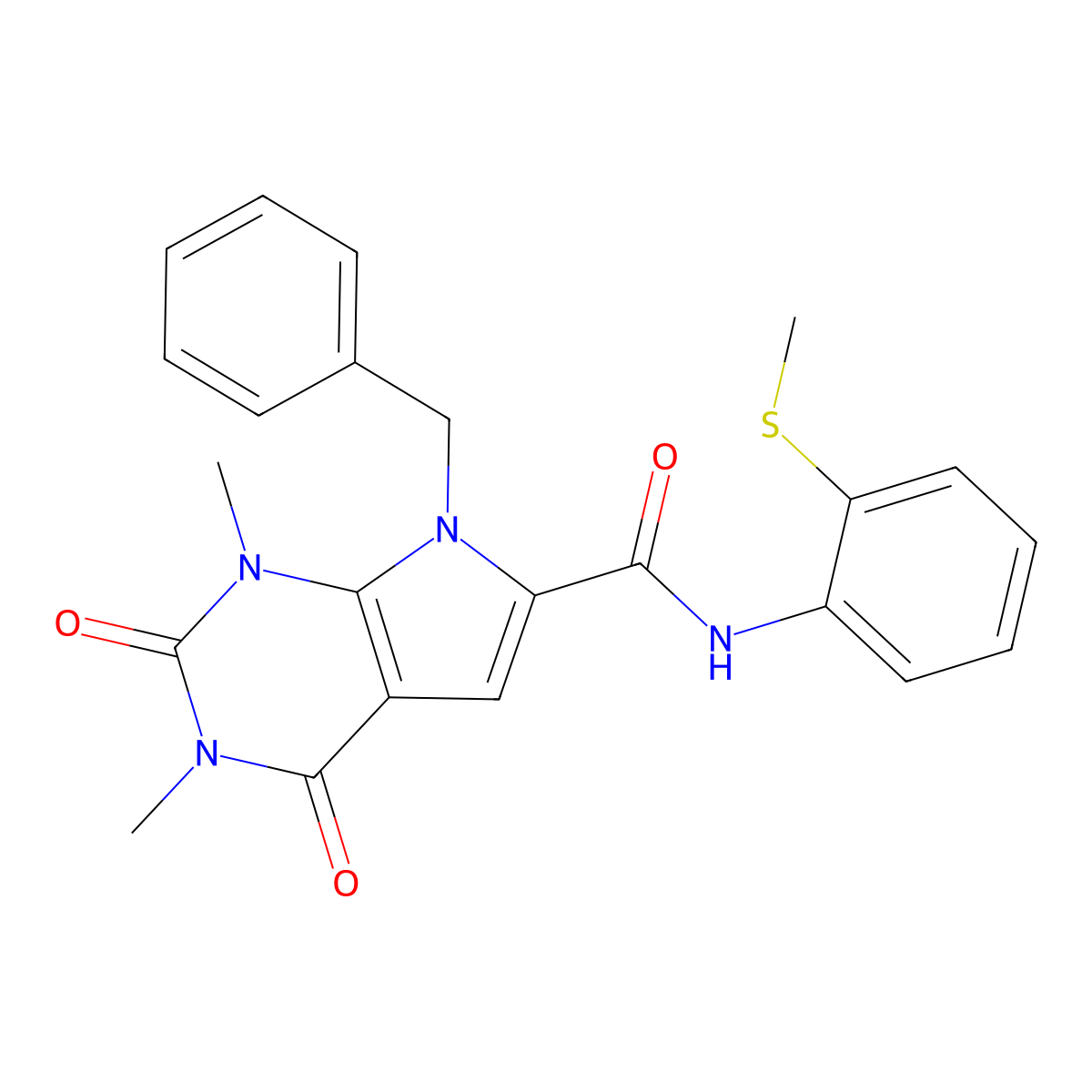 7-benzyl-1,3-dimethyl-N-(2-(methylthio)phenyl)-2,4-dioxo-2,3,4,7-tetrahydro-1H-pyrrolo[2,3-d]pyrimidine-6-carboxamide molecular structure, CAS 1021257-81-7