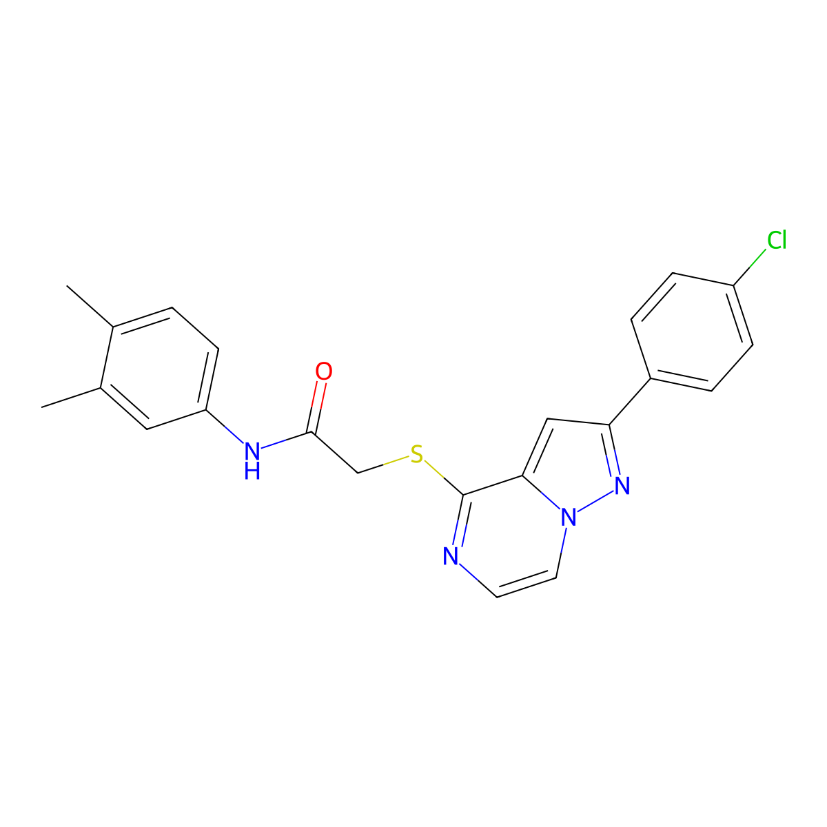 2-{[2-(4-chlorophenyl)pyrazolo[1,5-a]pyrazin-4-yl]sulfanyl}-N-(3,4-dimethylphenyl)acetamide molecular structure, CAS 1021257-82-8