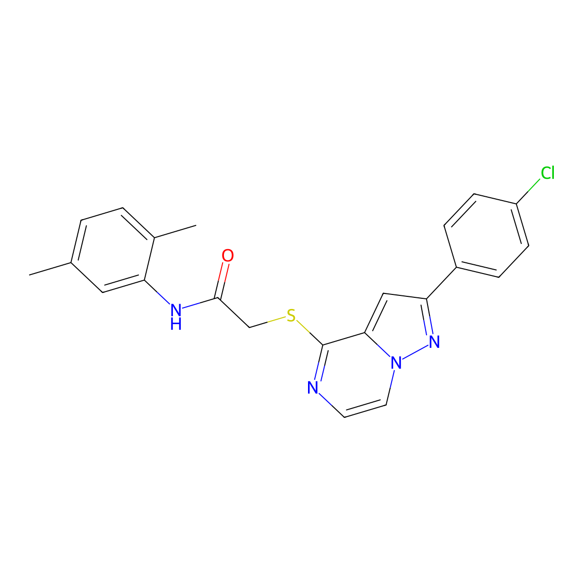 2-{[2-(4-chlorophenyl)pyrazolo[1,5-a]pyrazin-4-yl]sulfanyl}-N-(2,5-dimethylphenyl)acetamide molecular structure, CAS 1021257-83-9