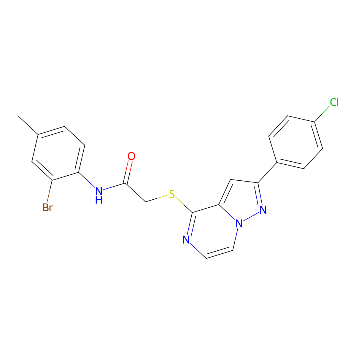N-(2-bromo-4-methylphenyl)-2-{[2-(4-chlorophenyl)pyrazolo[1,5-a]pyrazin-4-yl]sulfanyl}acetamide molecular structure, CAS 1021257-84-0