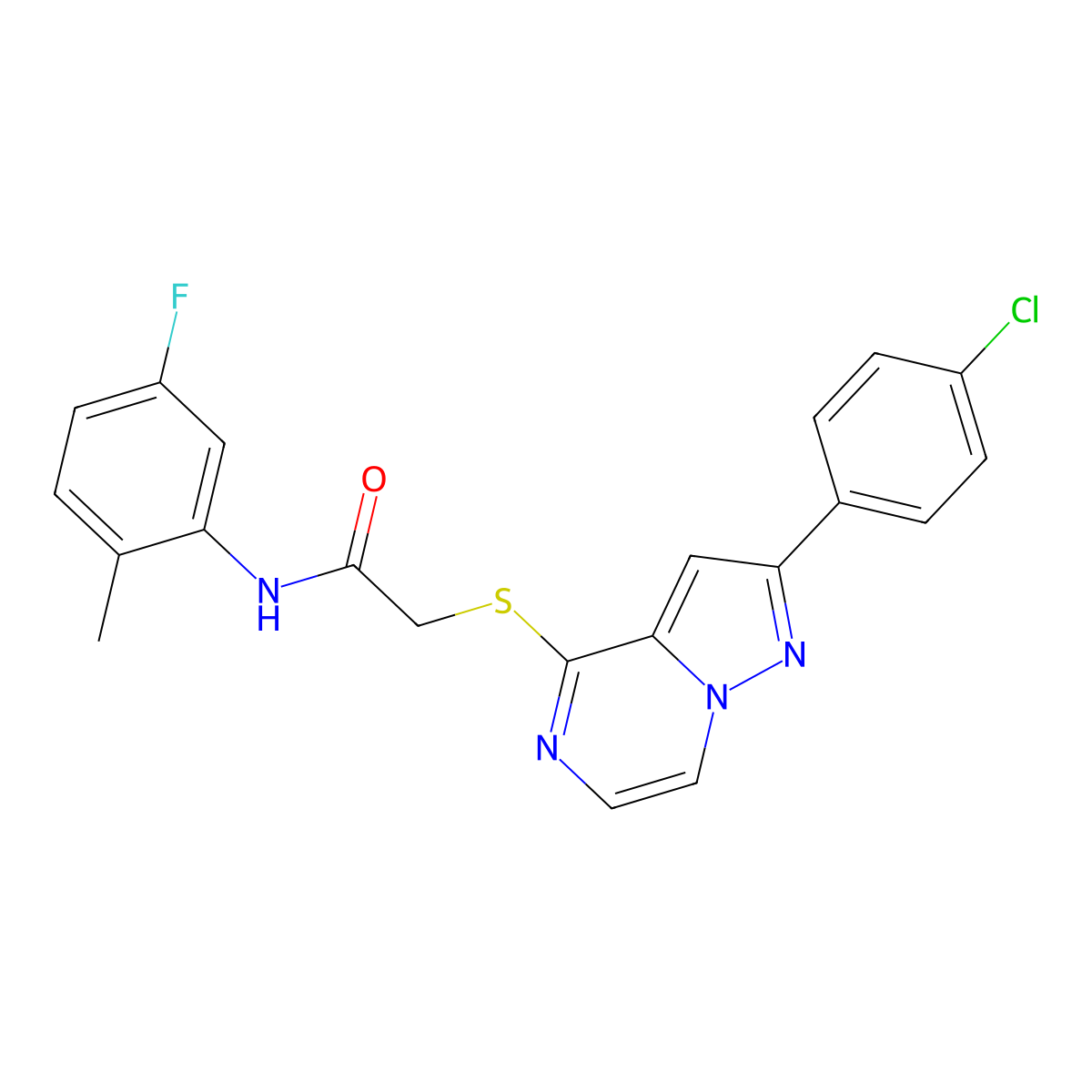 2-{[2-(4-chlorophenyl)pyrazolo[1,5-a]pyrazin-4-yl]sulfanyl}-N-(5-fluoro-2-methylphenyl)acetamide molecular structure, CAS 1021257-85-1