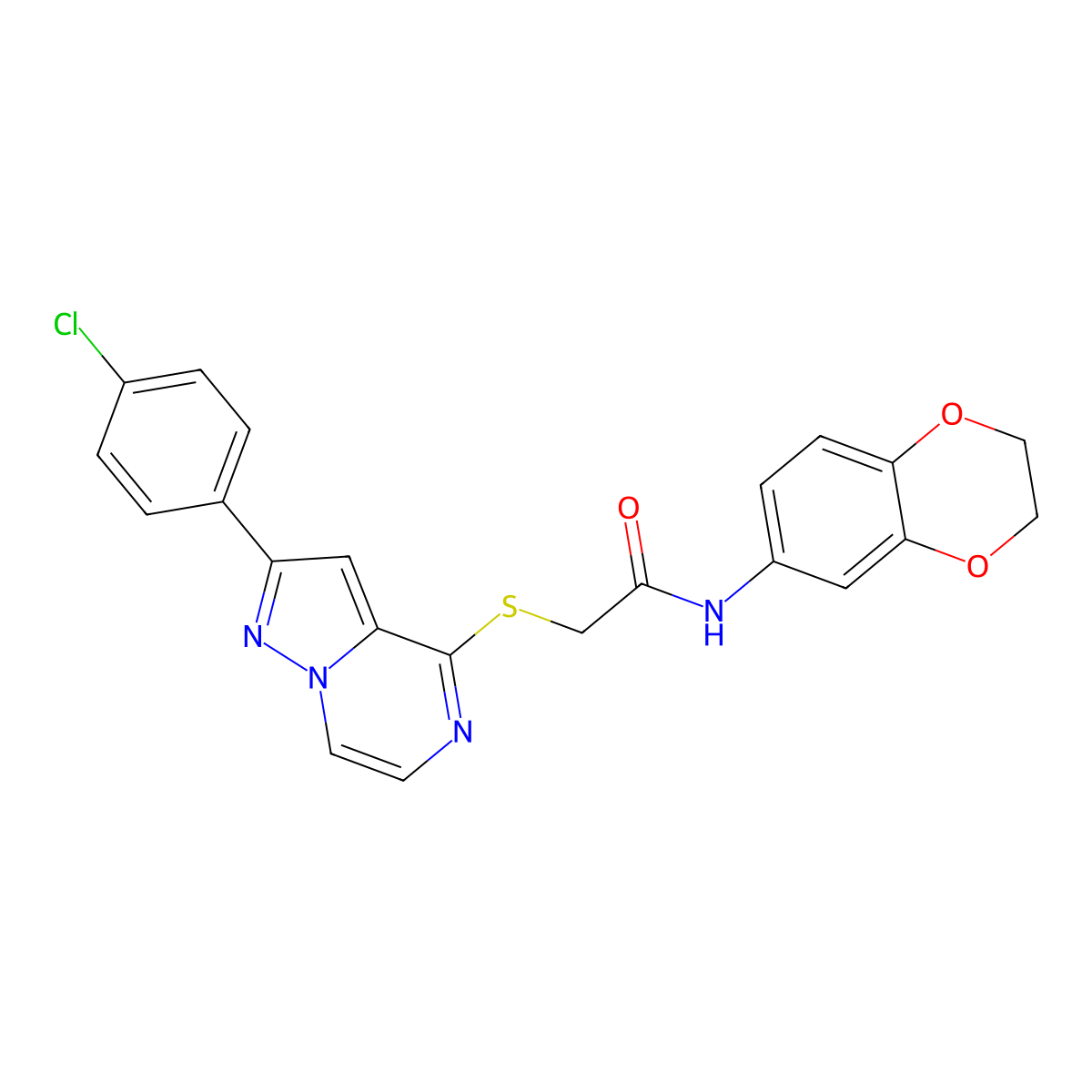 2-{[2-(4-chlorophenyl)pyrazolo[1,5-a]pyrazin-4-yl]sulfanyl}-N-(2,3-dihydro-1,4-benzodioxin-6-yl)acetamide molecular structure, CAS 1021257-87-3