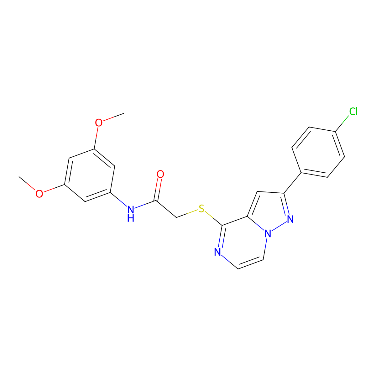 2-{[2-(4-chlorophenyl)pyrazolo[1,5-a]pyrazin-4-yl]sulfanyl}-N-(3,5-dimethoxyphenyl)acetamide molecular structure, CAS 1021257-89-5