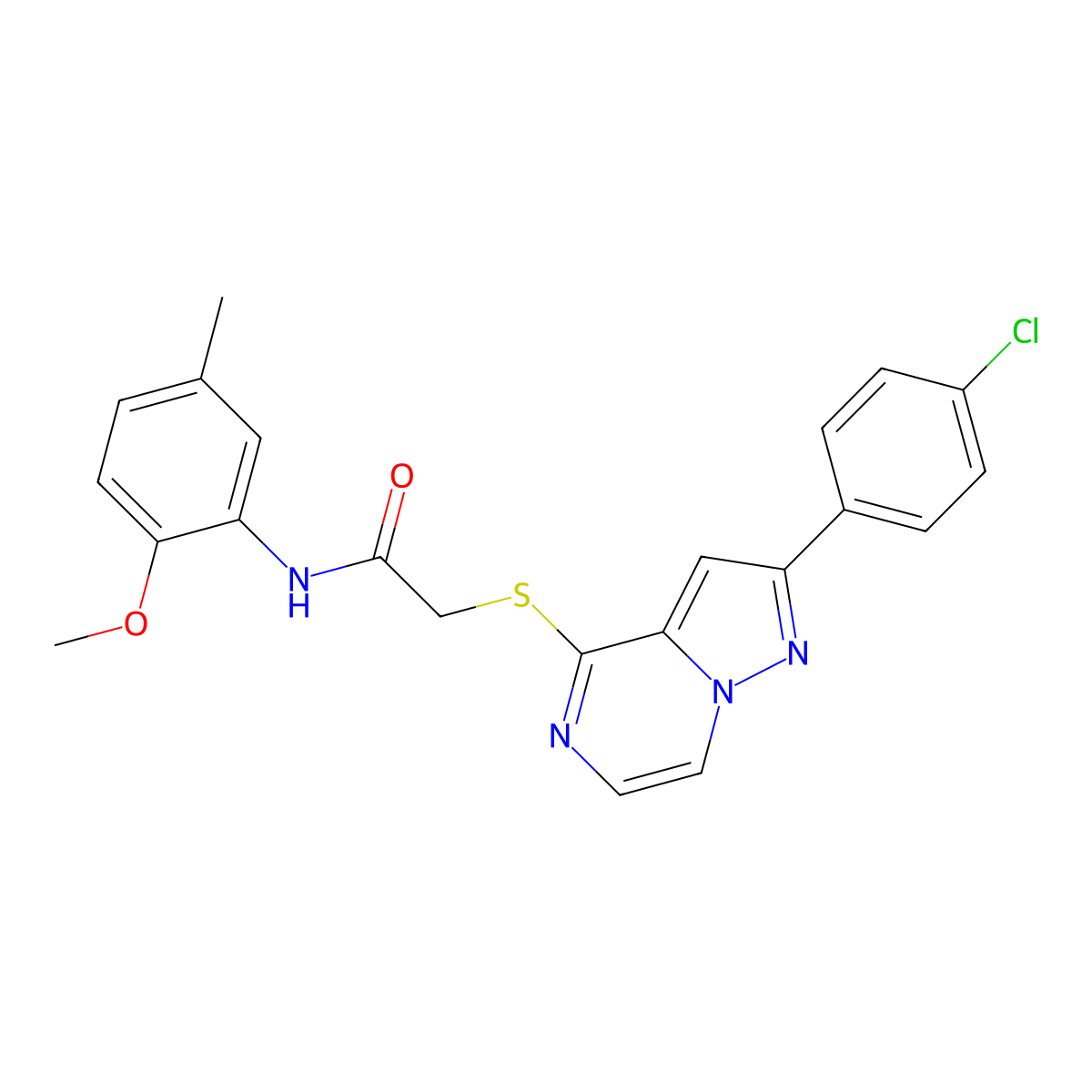 2-{[2-(4-chlorophenyl)pyrazolo[1,5-a]pyrazin-4-yl]sulfanyl}-N-(2-methoxy-5-methylphenyl)acetamide molecular structure, CAS 1021257-91-9