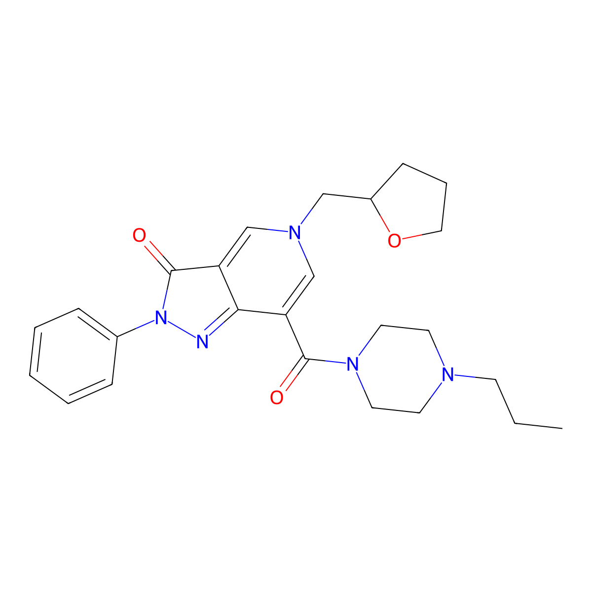2-phenyl-7-(4-propylpiperazine-1-carbonyl)-5-((tetrahydrofuran-2-yl)methyl)-2H-pyrazolo[4,3-c]pyridin-3(5H)-one molecular structure, CAS 1021257-92-0