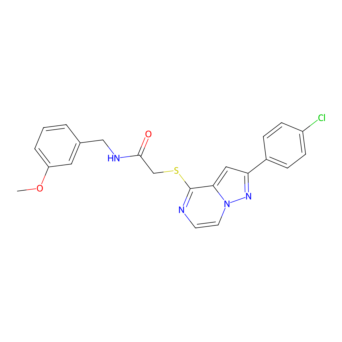 2-{[2-(4-chlorophenyl)pyrazolo[1,5-a]pyrazin-4-yl]thio}-N-(3-methoxybenzyl)acetamide molecular structure, CAS 1021257-99-7