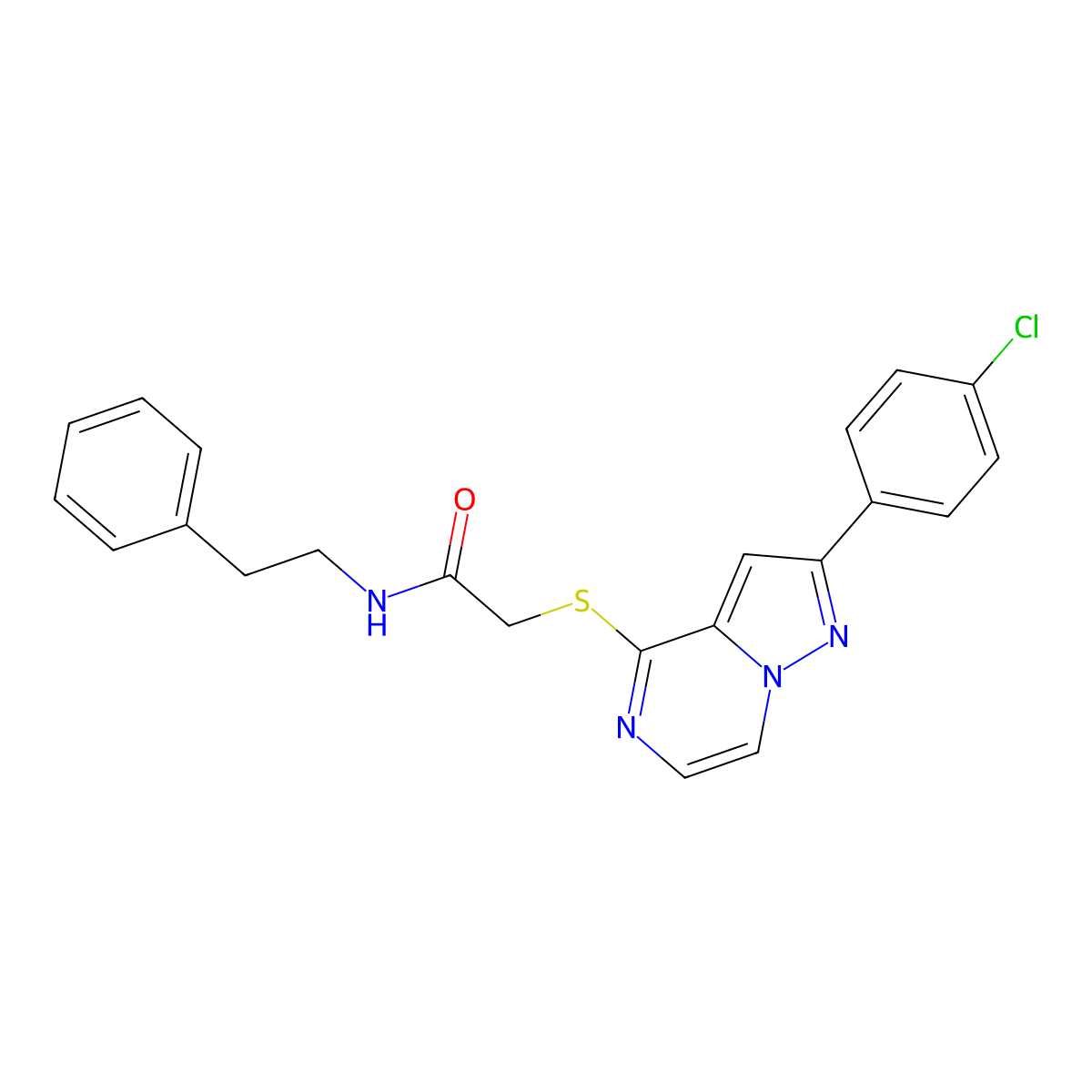 2-{[2-(4-chlorophenyl)pyrazolo[1,5-a]pyrazin-4-yl]sulfanyl}-N-(2-phenylethyl)acetamide molecular structure, CAS 1021258-00-3