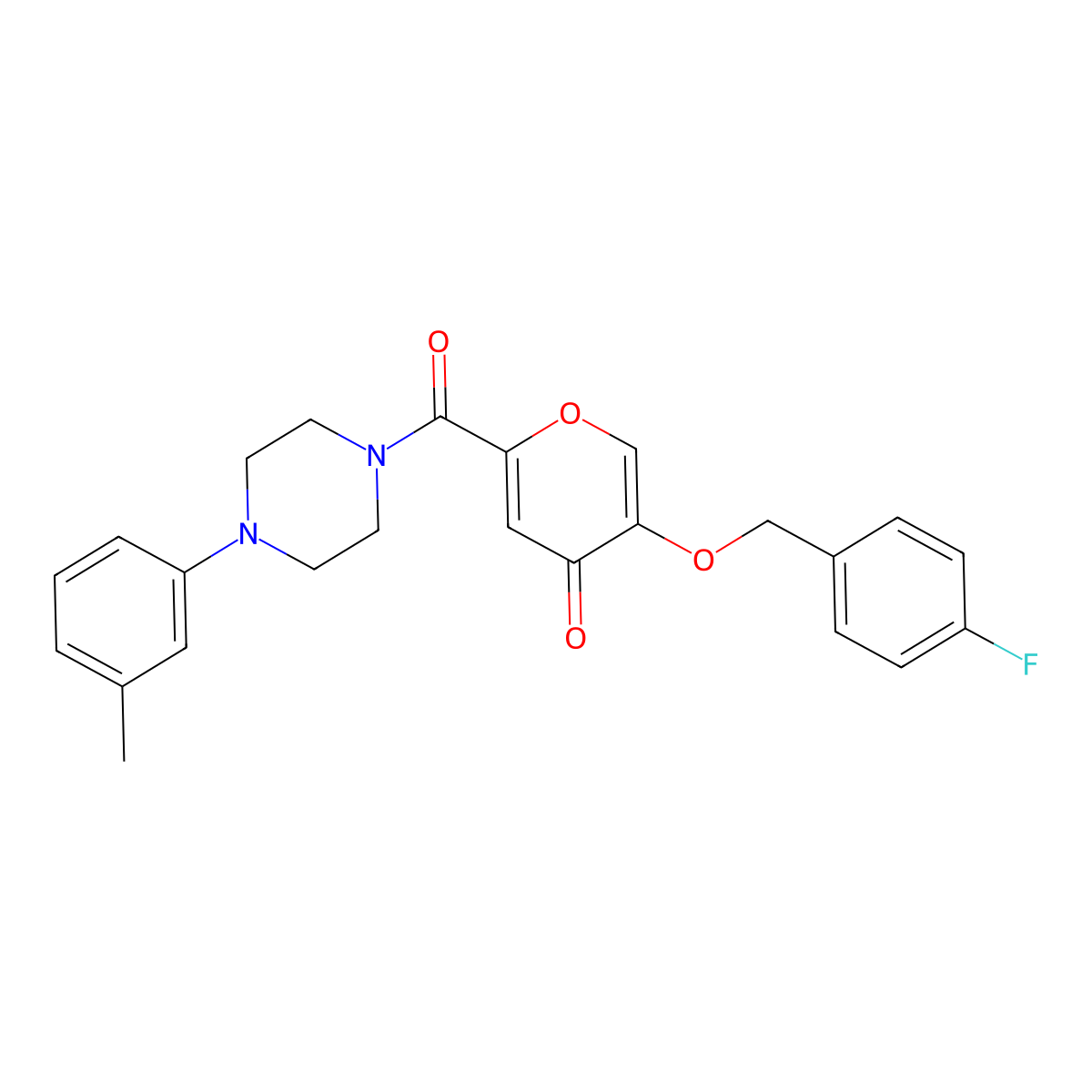 5-((4-fluorobenzyl)oxy)-2-(4-(m-tolyl)piperazine-1-carbonyl)-4H-pyran-4-one molecular structure, CAS 1021258-03-6
