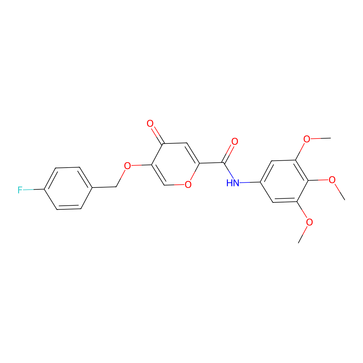 5-((4-fluorobenzyl)oxy)-4-oxo-N-(3,4,5-trimethoxyphenyl)-4H-pyran-2-carboxamide molecular structure, CAS 1021258-06-9