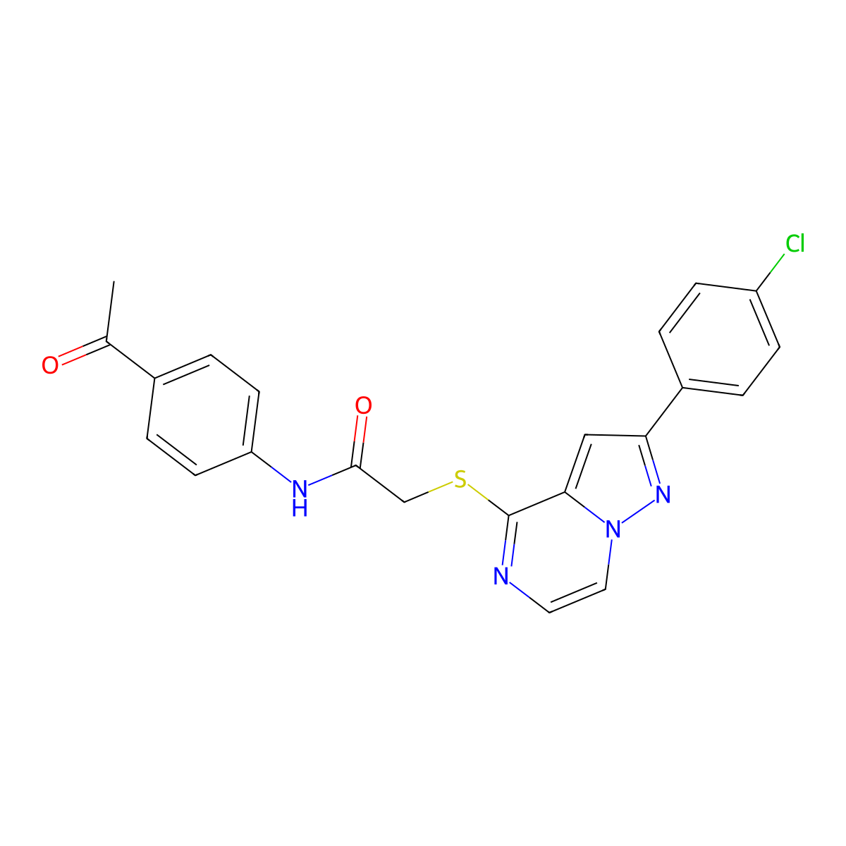 N-(4-acetylphenyl)-2-{[2-(4-chlorophenyl)pyrazolo[1,5-a]pyrazin-4-yl]sulfanyl}acetamide molecular structure, CAS 1021258-07-0