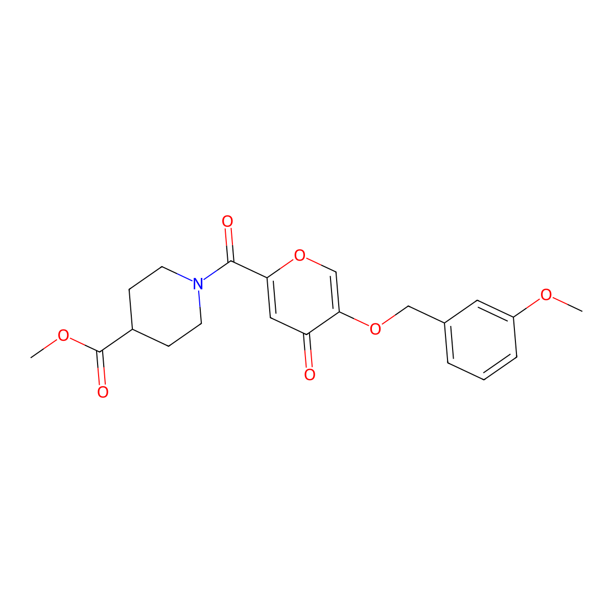 methyl 1-(5-((3-methoxybenzyl)oxy)-4-oxo-4H-pyran-2-carbonyl)piperidine-4-carboxylate molecular structure, CAS 1021258-14-9