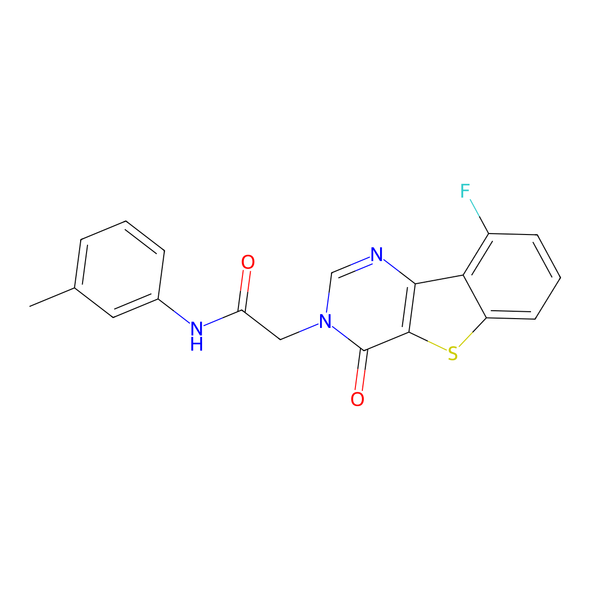 2-(9-fluoro-4-oxo[1]benzothieno[3,2-d]pyrimidin-3(4H)-yl)-N-(3-methylphenyl)acetamide molecular structure, CAS 1021258-18-3