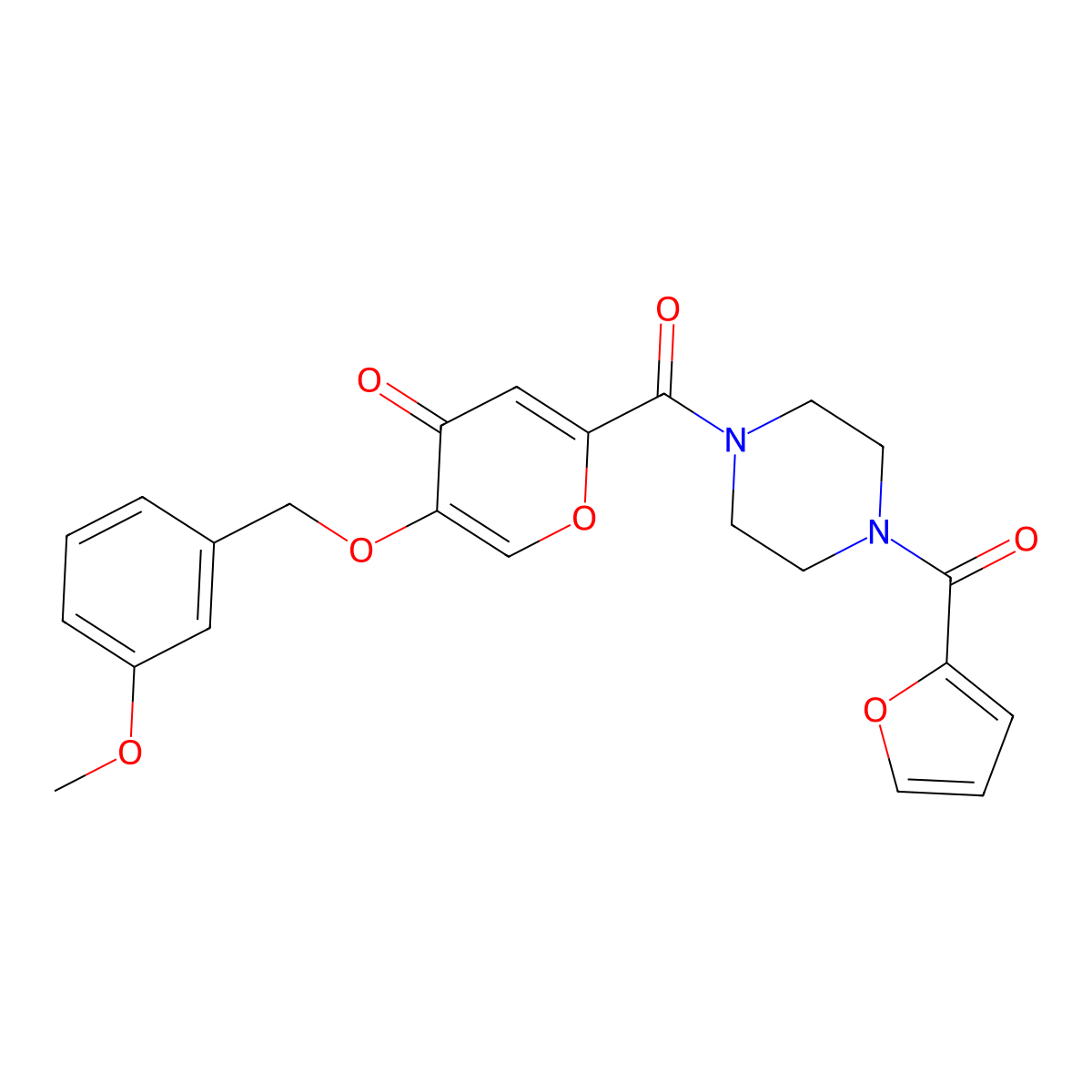 2-(4-(furan-2-carbonyl)piperazine-1-carbonyl)-5-((3-methoxybenzyl)oxy)-4H-pyran-4-one molecular structure, CAS 1021258-19-4