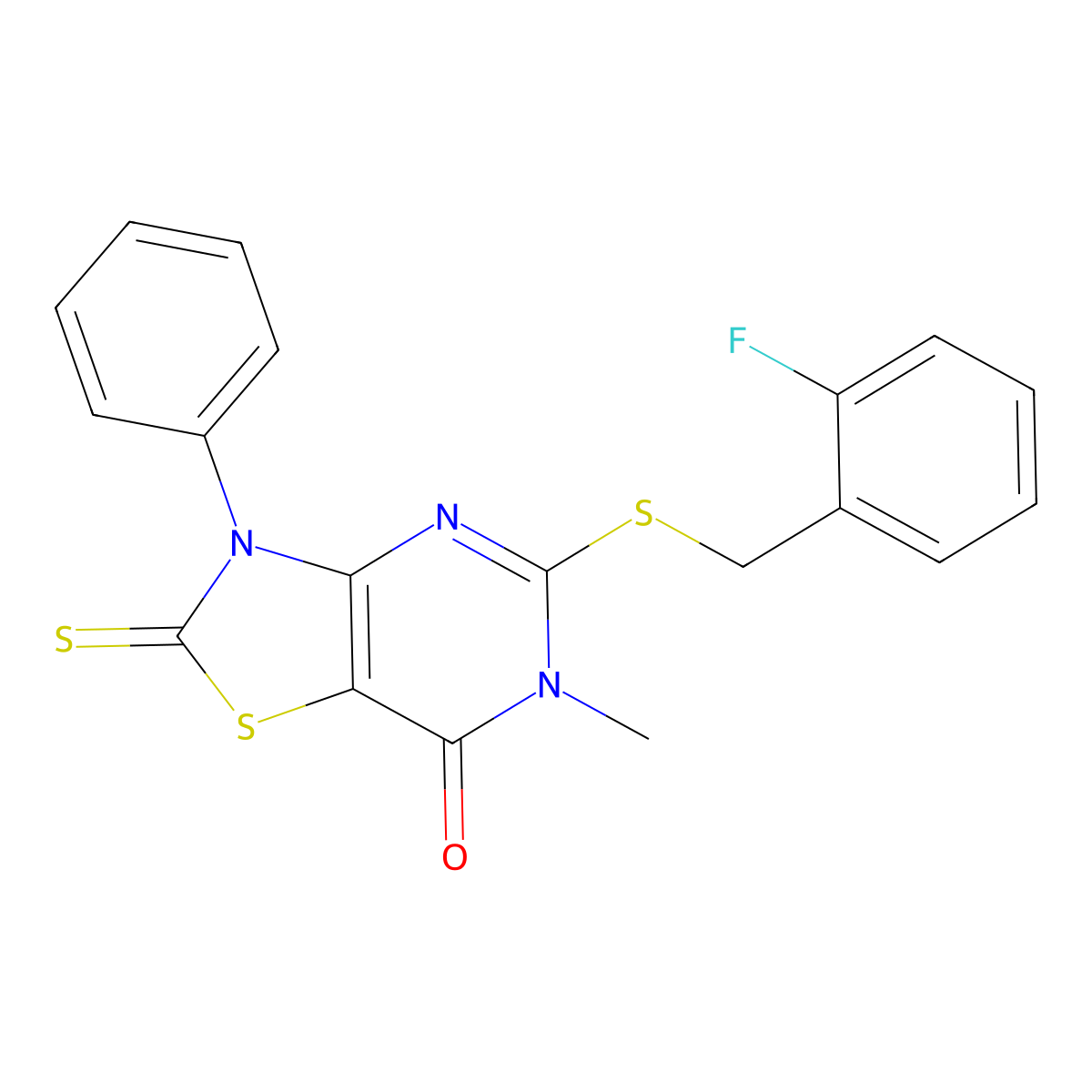 5-{[(2-fluorophenyl)methyl]sulfanyl}-6-methyl-3-phenyl-2-sulfanylidene-2H,3H,6H,7H-[1,3]thiazolo[4,5-d]pyrimidin-7-one molecular structure, CAS 1021258-20-7