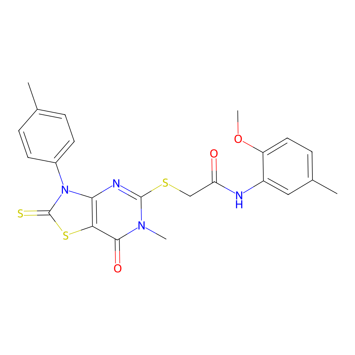 N-(2-methoxy-5-methylphenyl)-2-((6-methyl-7-oxo-2-thioxo-3-(p-tolyl)-2,3,6,7-tetrahydrothiazolo[4,5-d]pyrimidin-5-yl)thio)acetamide molecular structure, CAS 1021258-23-0
