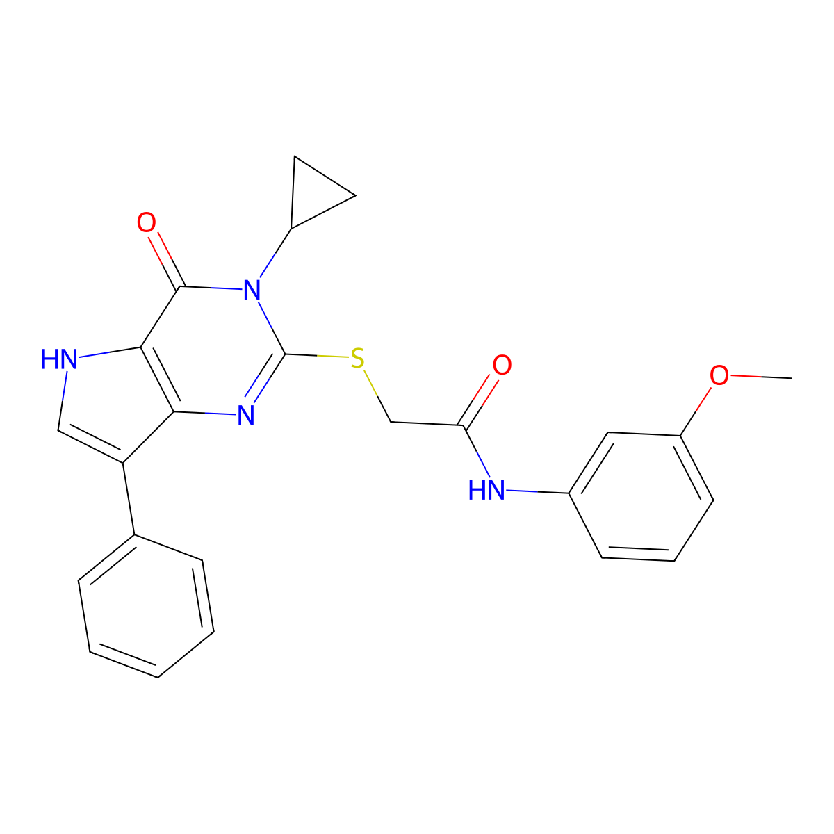 2-({3-cyclopropyl-4-oxo-7-phenyl-3H,4H,5H-pyrrolo[3,2-d]pyrimidin-2-yl}sulfanyl)-N-(3-methoxyphenyl)acetamide molecular structure, CAS 1021258-29-6