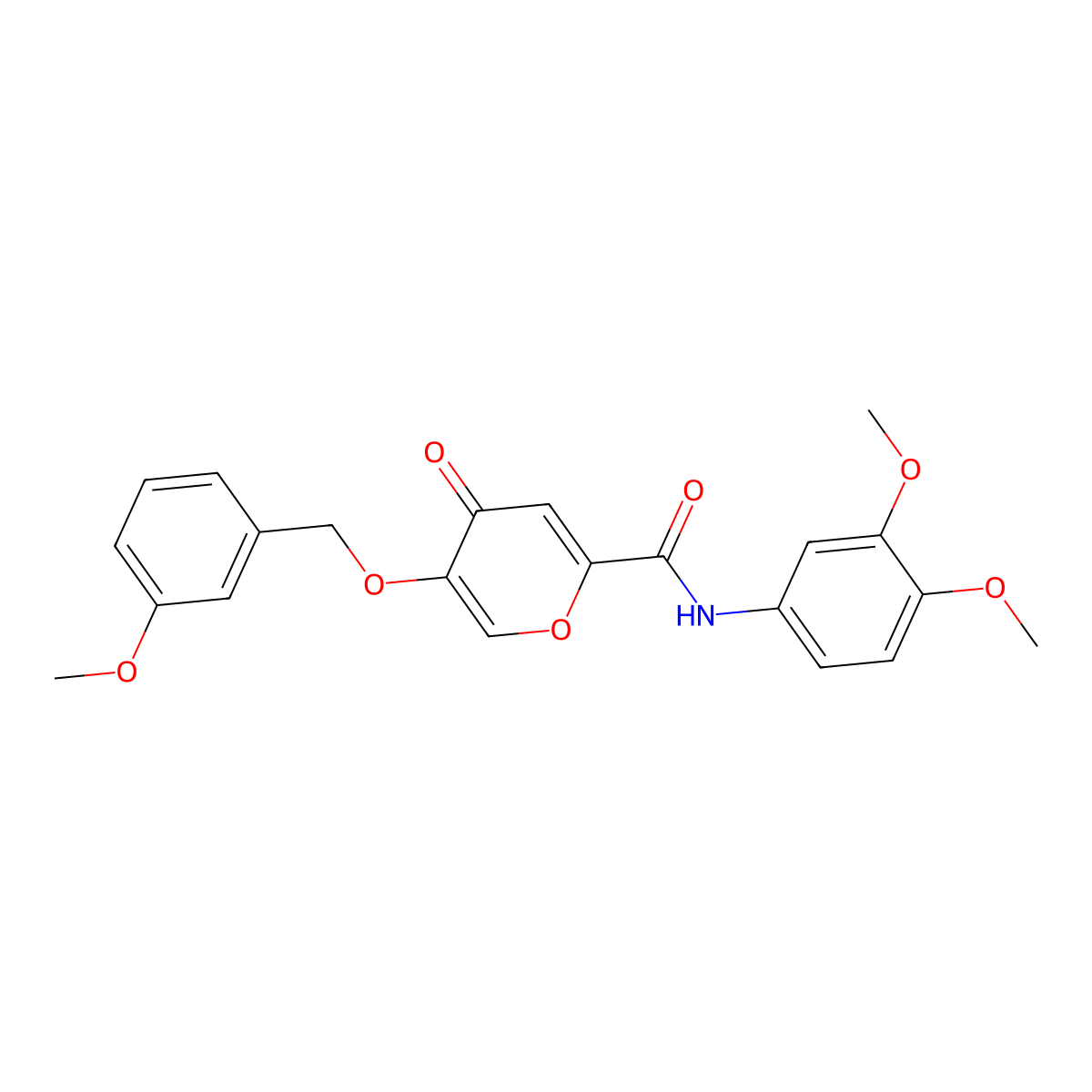 N-(3,4-dimethoxyphenyl)-5-((3-methoxybenzyl)oxy)-4-oxo-4H-pyran-2-carboxamide molecular structure, CAS 1021258-30-9