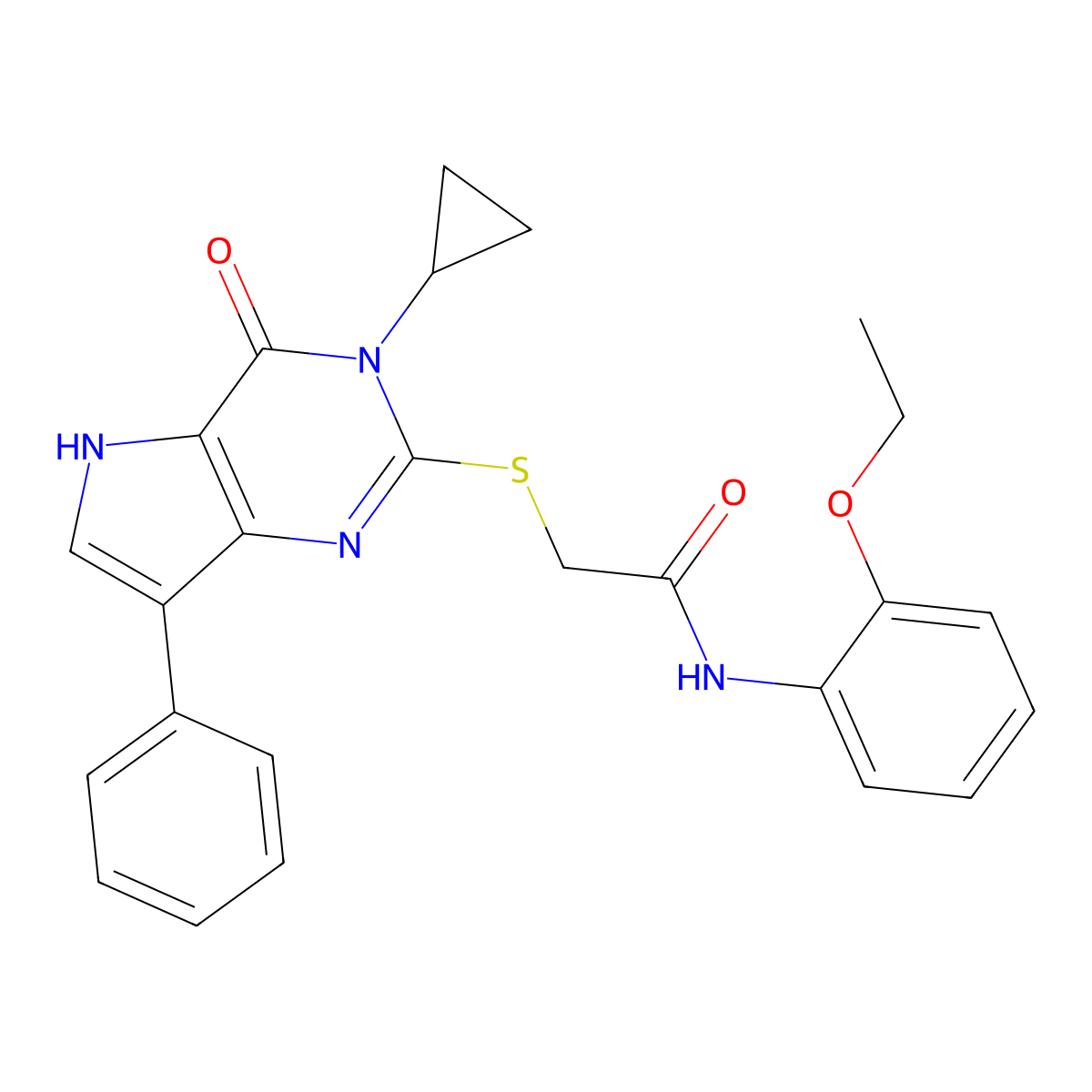 2-({3-cyclopropyl-4-oxo-7-phenyl-3H,4H,5H-pyrrolo[3,2-d]pyrimidin-2-yl}sulfanyl)-N-(2-ethoxyphenyl)acetamide molecular structure, CAS 1021258-31-0