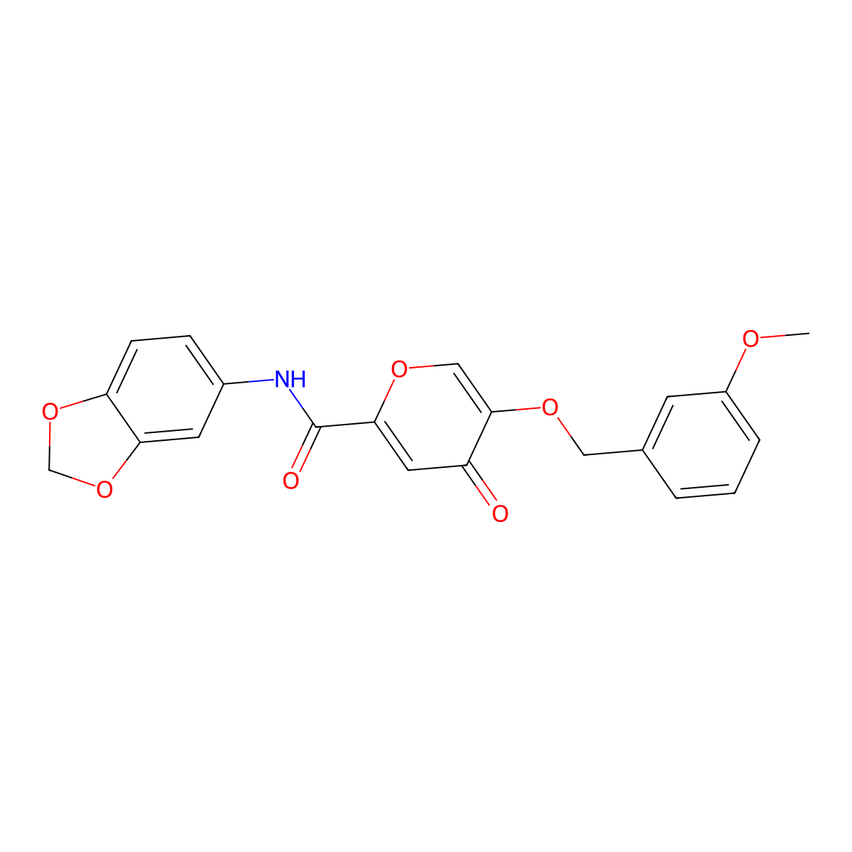 N-(benzo[d][1,3]dioxol-5-yl)-5-((3-methoxybenzyl)oxy)-4-oxo-4H-pyran-2-carboxamide molecular structure, CAS 1021258-32-1