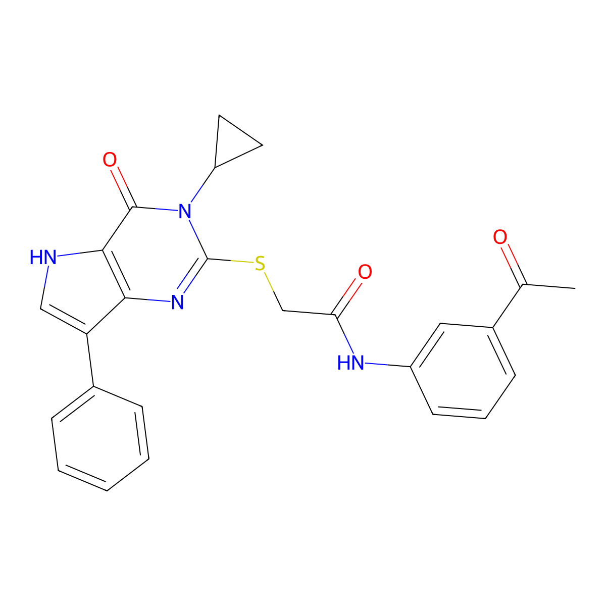 N-(3-acetylphenyl)-2-({3-cyclopropyl-4-oxo-7-phenyl-3H,4H,5H-pyrrolo[3,2-d]pyrimidin-2-yl}sulfanyl)acetamide molecular structure, CAS 1021258-33-2