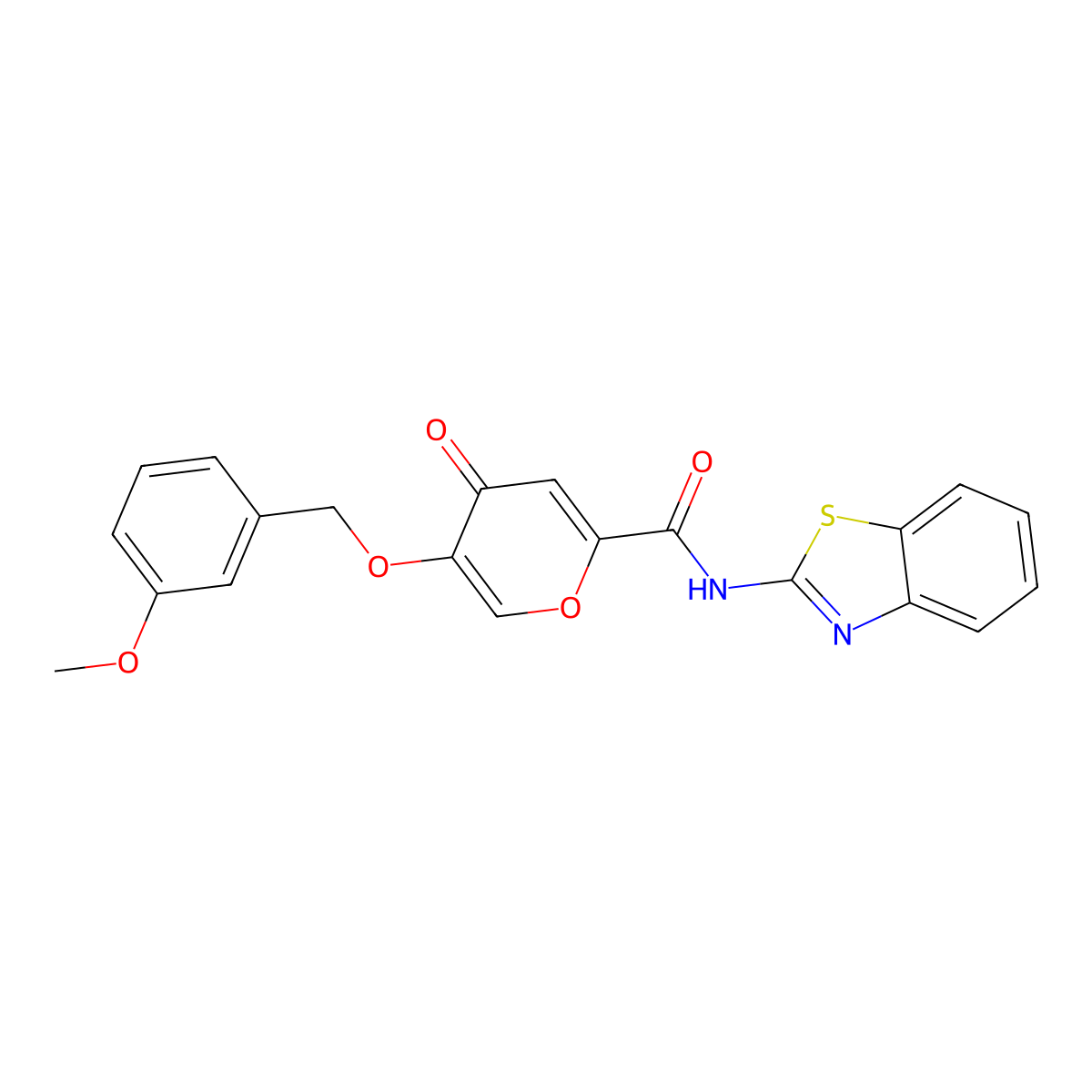 N-(benzo[d]thiazol-2-yl)-5-((3-methoxybenzyl)oxy)-4-oxo-4H-pyran-2-carboxamide molecular structure, CAS 1021258-34-3
