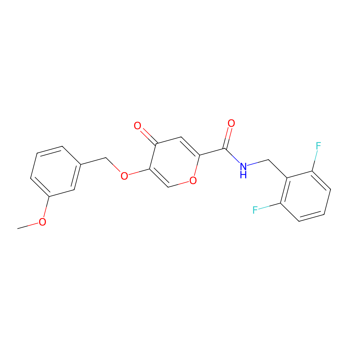 N-(2,6-difluorobenzyl)-5-((3-methoxybenzyl)oxy)-4-oxo-4H-pyran-2-carboxamide molecular structure, CAS 1021258-36-5
