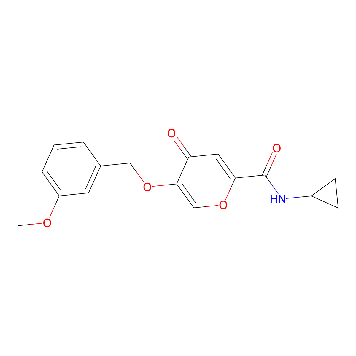 N-cyclopropyl-5-((3-methoxybenzyl)oxy)-4-oxo-4H-pyran-2-carboxamide molecular structure, CAS 1021258-38-7