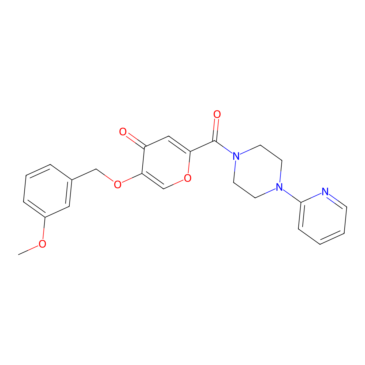 5-((3-methoxybenzyl)oxy)-2-(4-(pyridin-2-yl)piperazine-1-carbonyl)-4H-pyran-4-one molecular structure, CAS 1021258-40-1