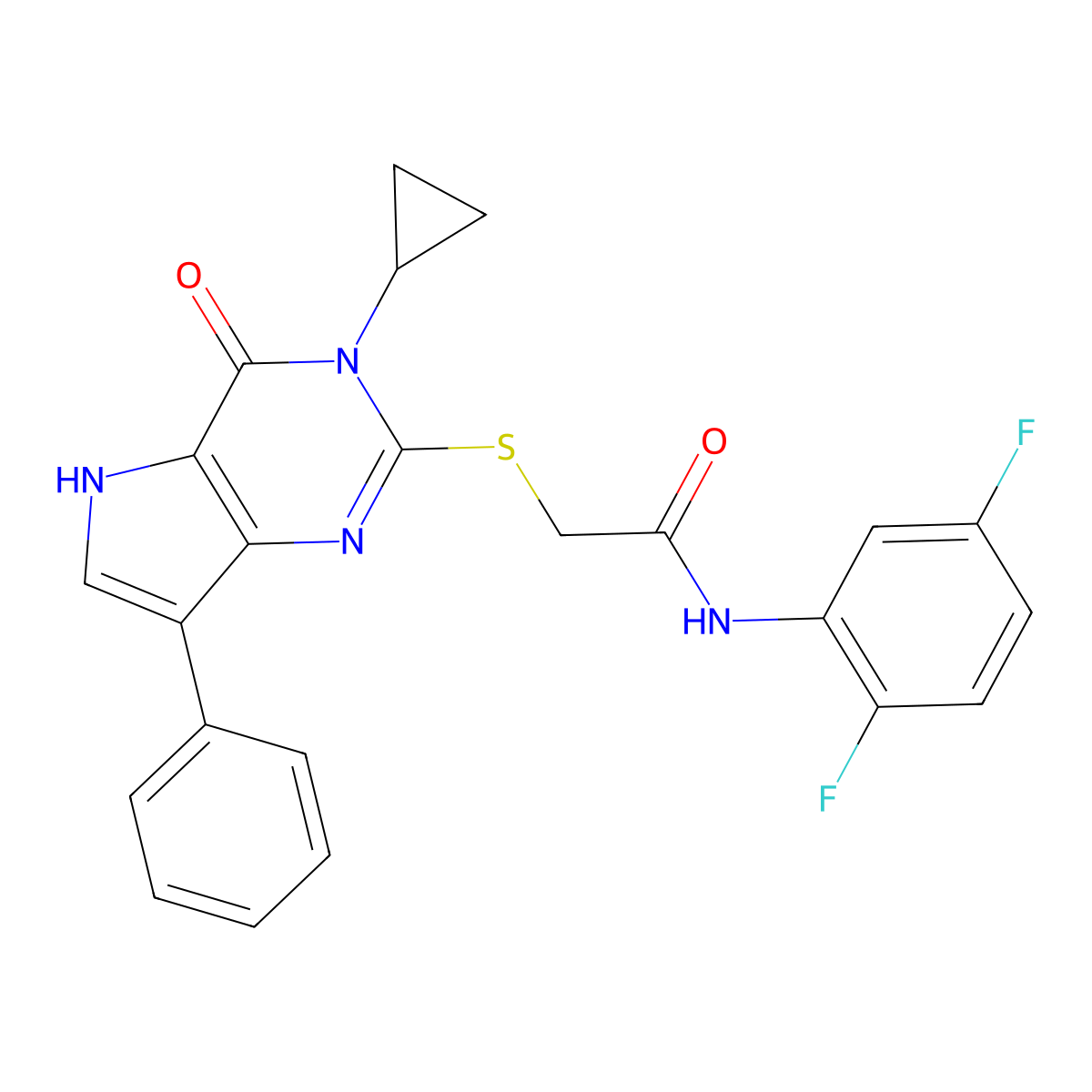 2-({3-cyclopropyl-4-oxo-7-phenyl-3H,4H,5H-pyrrolo[3,2-d]pyrimidin-2-yl}sulfanyl)-N-(2,5-difluorophenyl)acetamide molecular structure, CAS 1021258-41-2