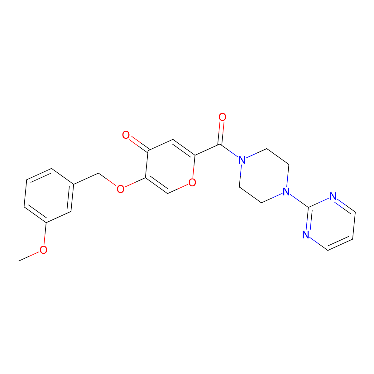 5-((3-methoxybenzyl)oxy)-2-(4-(pyrimidin-2-yl)piperazine-1-carbonyl)-4H-pyran-4-one molecular structure, CAS 1021258-43-4