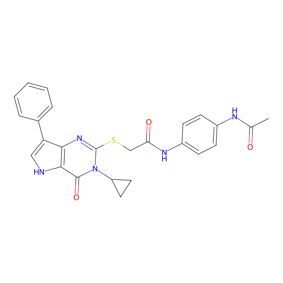 2-({3-cyclopropyl-4-oxo-7-phenyl-3H,4H,5H-pyrrolo[3,2-d]pyrimidin-2-yl}sulfanyl)-N-(4-acetamidophenyl)acetamide molecular structure, CAS 1021258-47-8