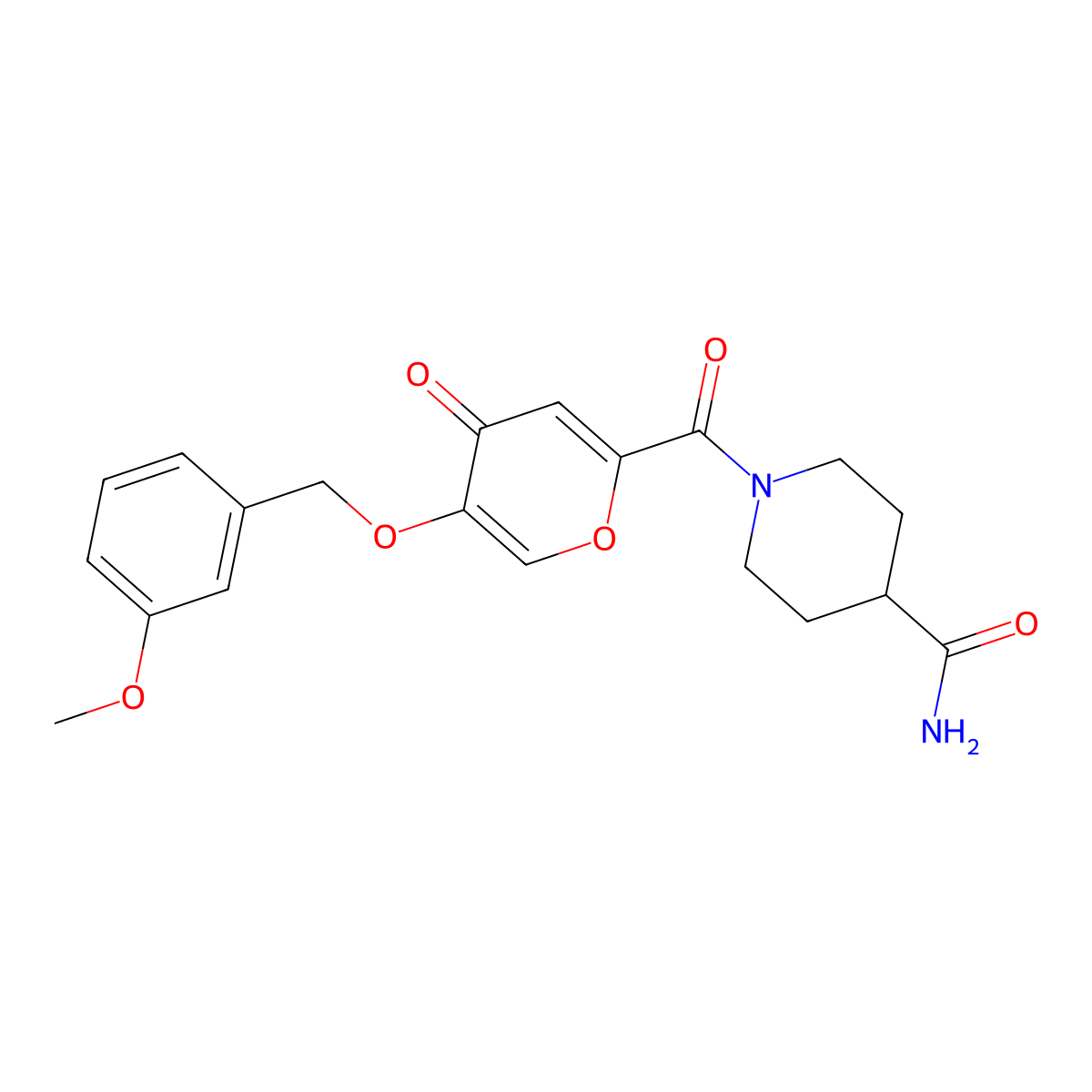1-(5-((3-methoxybenzyl)oxy)-4-oxo-4H-pyran-2-carbonyl)piperidine-4-carboxamide molecular structure, CAS 1021258-49-0